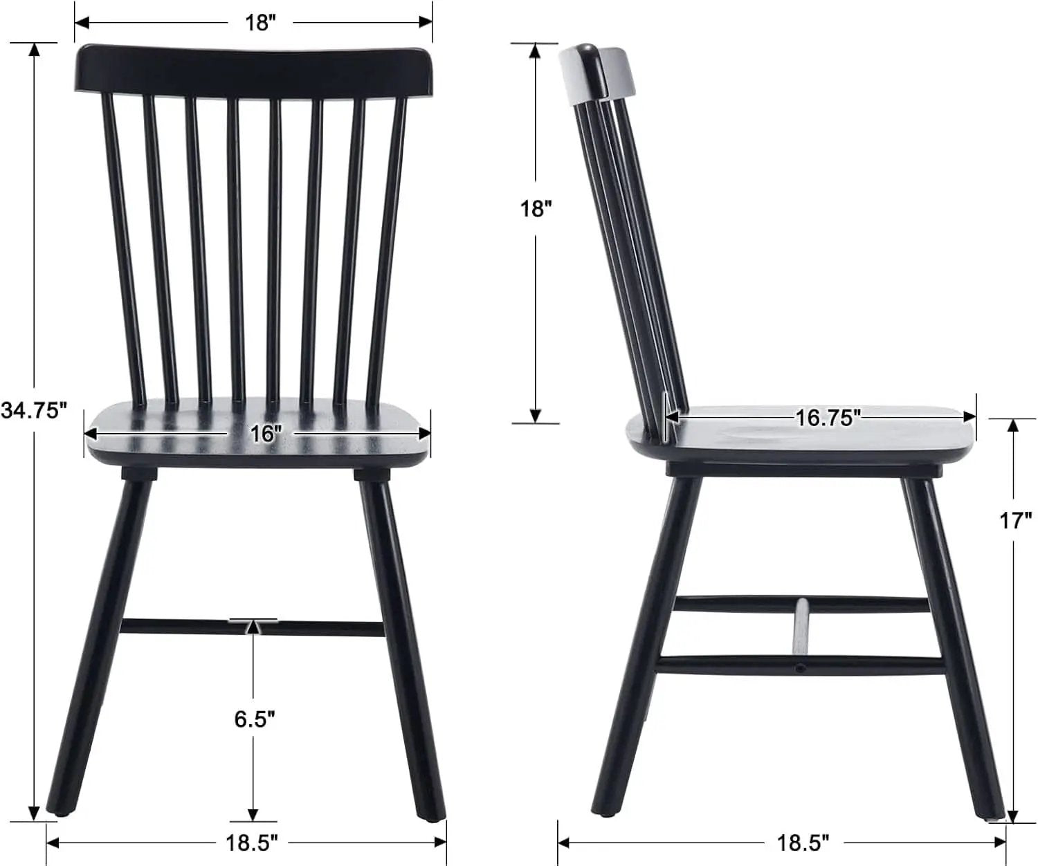 Windsor Spindle Back Dining Chair Armless Black Wood from PriceLows™
