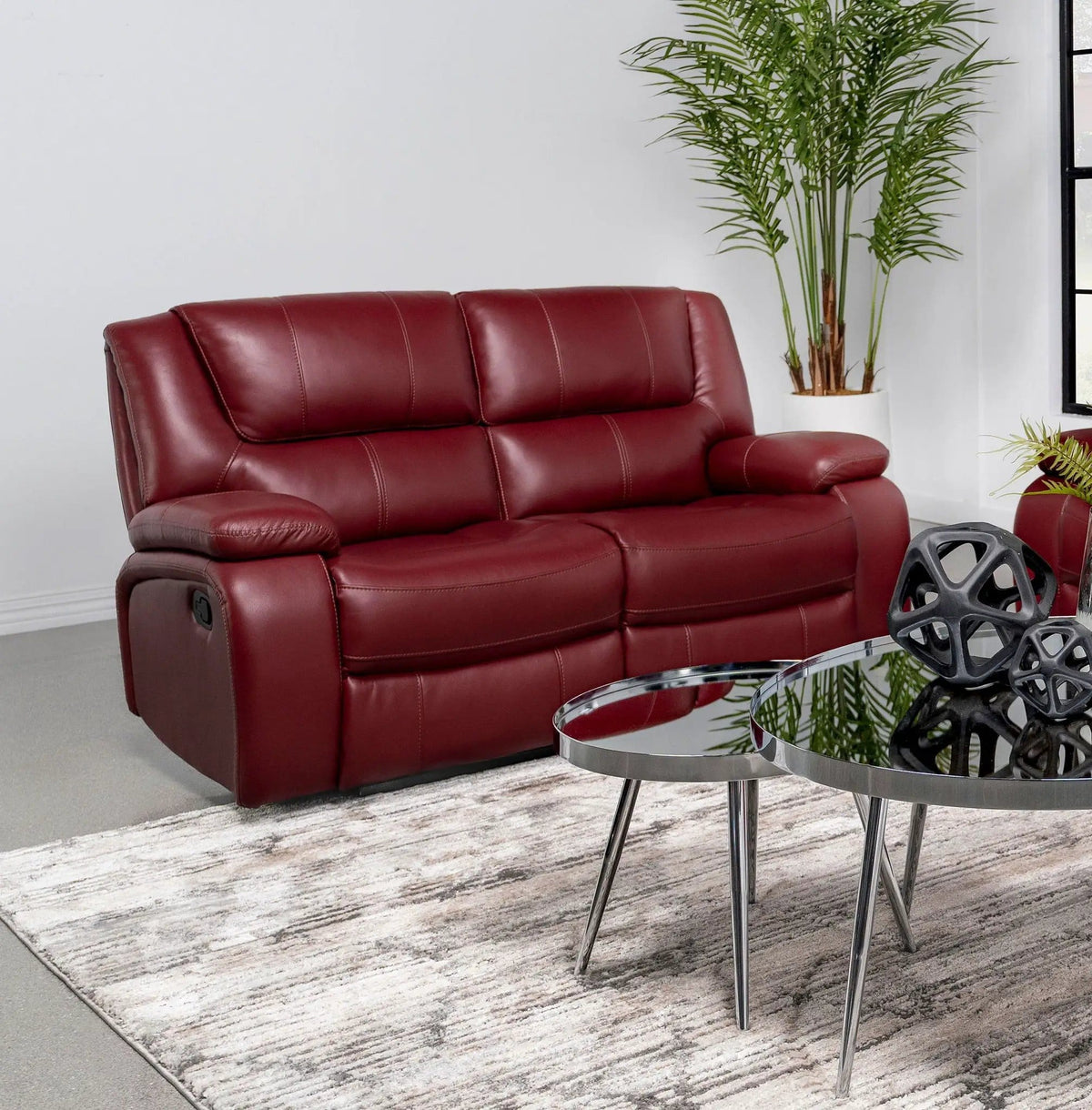 Camila Upholstered Motion Reclining Loveseat | 61.75 x 38.25 x 38 in | Metal & Plywood | Red