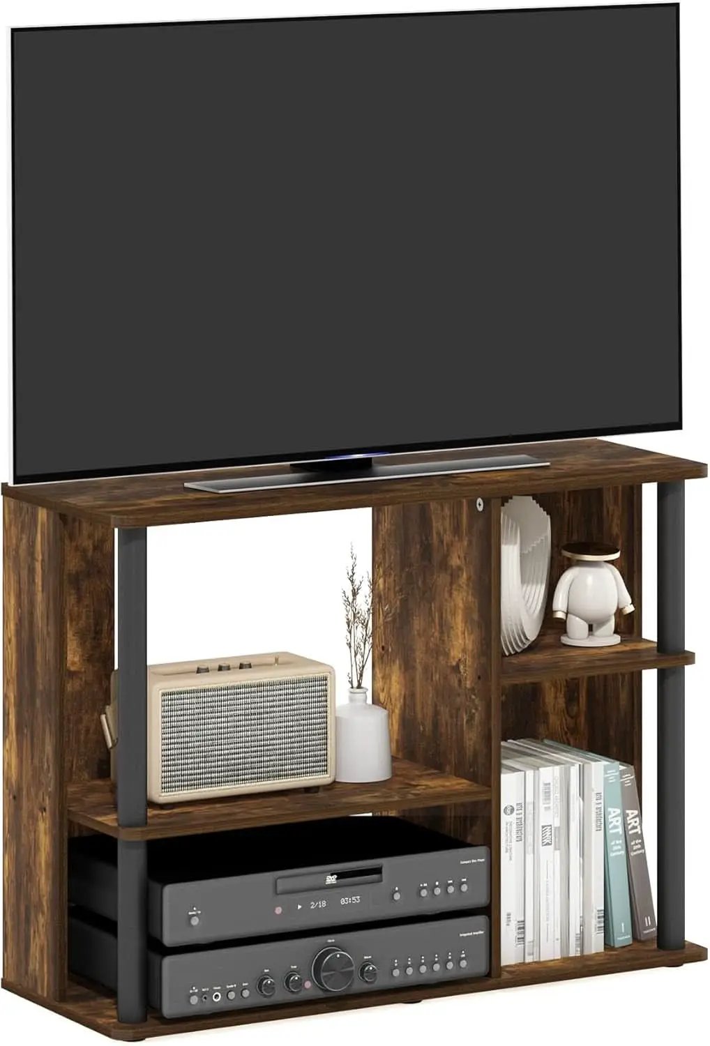 Classic TV Stand For 40 Inch TVs Amber Pine Black Storage from PriceLows™
