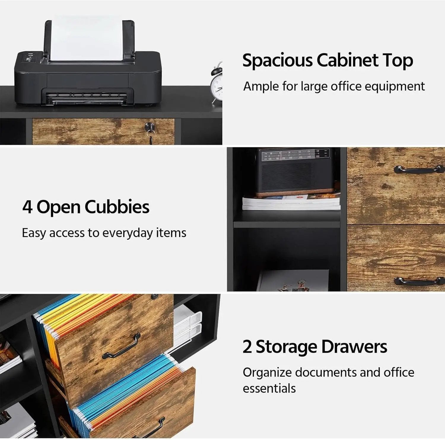 Lateral Filing Cabinet 2 Drawers 4 Open Compartments Black from PriceLows™