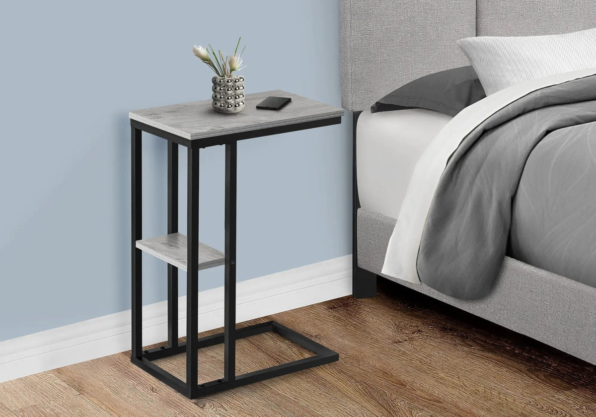 Marble Look C-Shaped Accent Table | Durable Metal Frame | Rectangular Tabletop | Portable Design