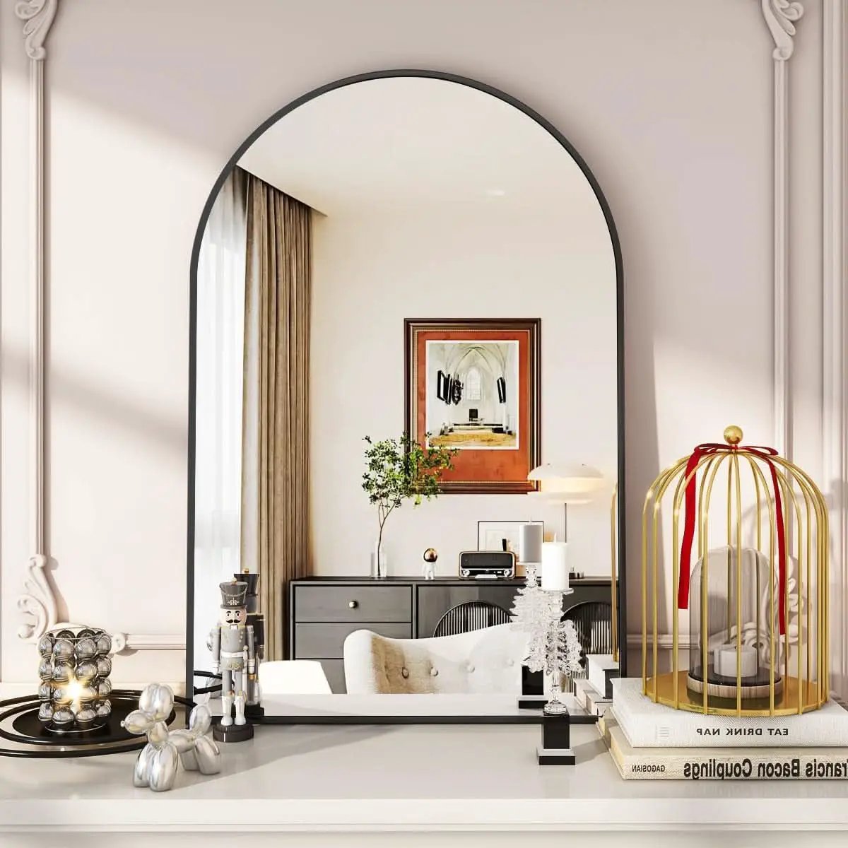 Arched Wall Mirror 24x36 Black Frame Wall Mounted Vanity from PriceLows™