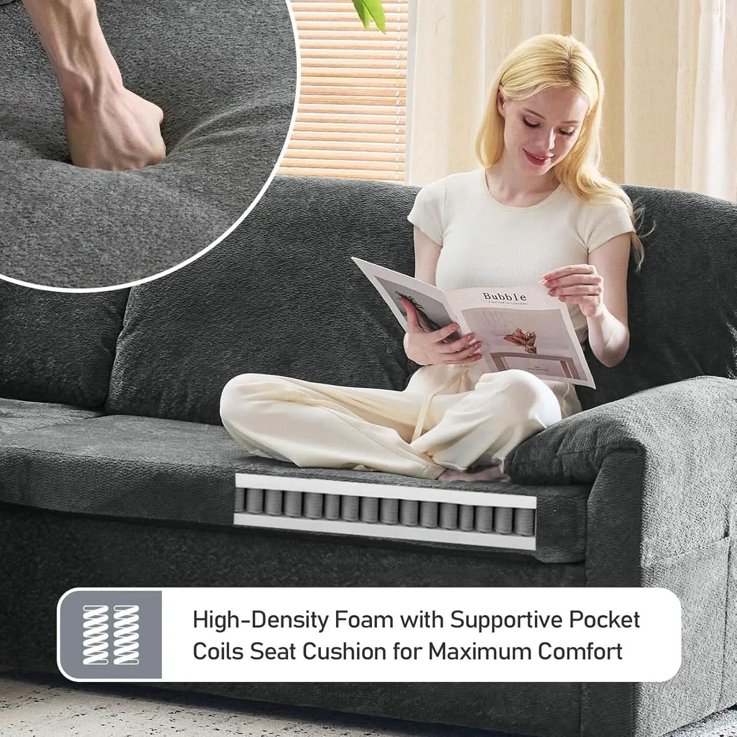 Convertible Sofa Bed With CloudLike Storage Chaise from PriceLows™
