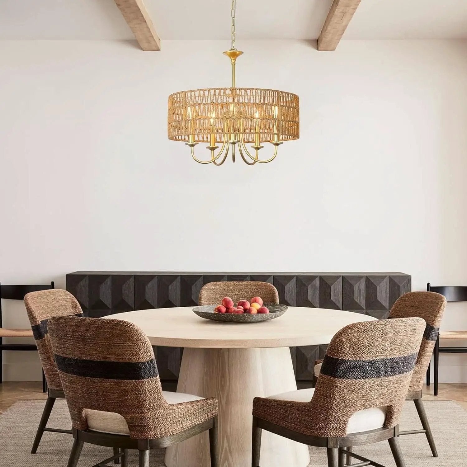 Gold 5 Light Rattan Boho Chandelier Pendant Lighting from PriceLows™