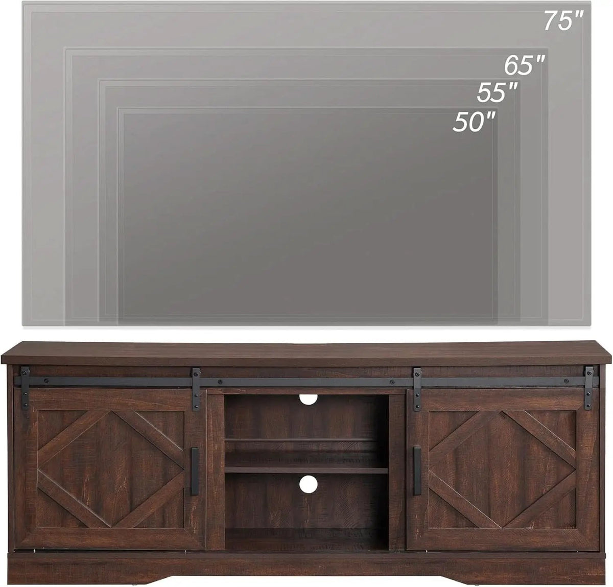 75 Inch Rustic Brown Barn Door TV Stand With Storage from PriceLows™