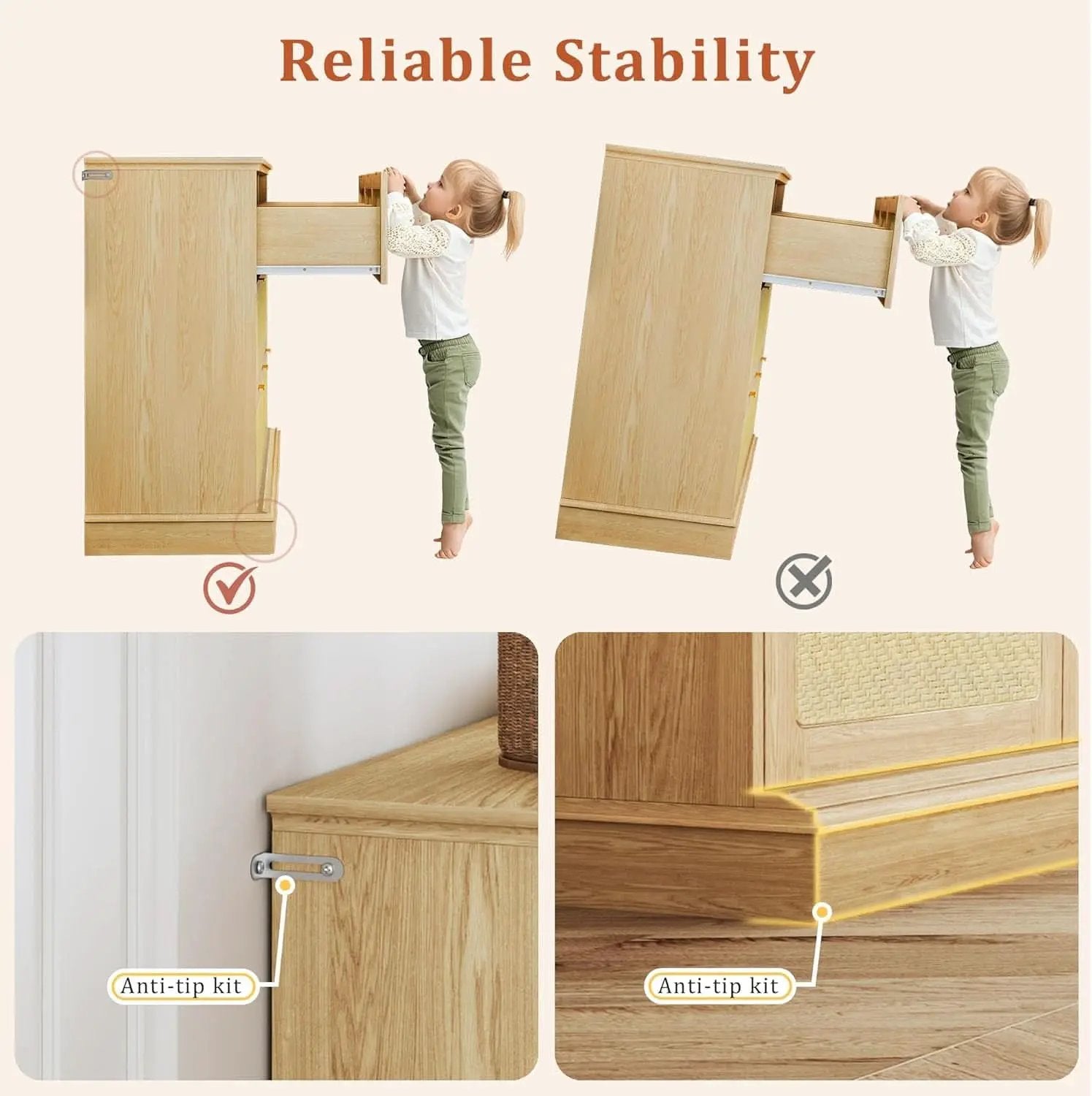 60 Inch SolidOak BohoInspired Dresser With Drawers from PriceLows™