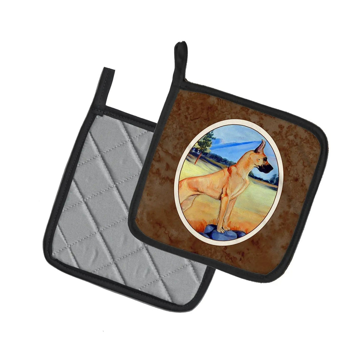 Pot Holder Set of 2 | Heat Resistant Quilted Hot Pads | 7.5 x 7.5 Inch | Great Dane (Style 7)