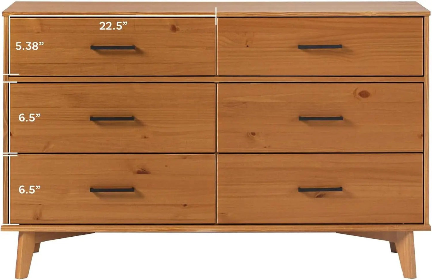 Walker Edision 6-Drawer Dresser In Solid Pine Wood With Metal Handles Caramel from PriceLows™