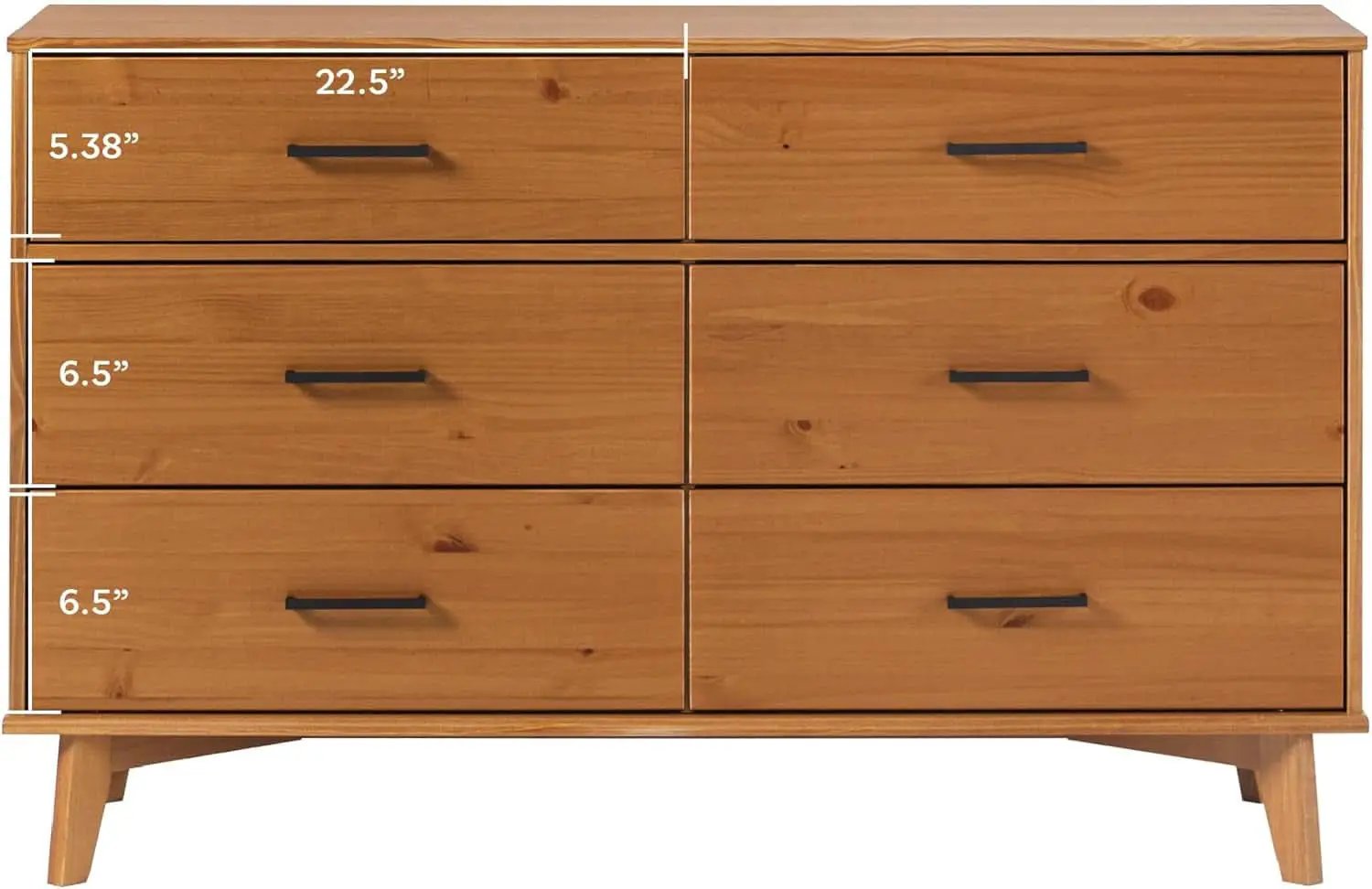 Walker Edision 6-Drawer Dresser In Solid Pine Wood With Metal Handles Caramel from PriceLows™