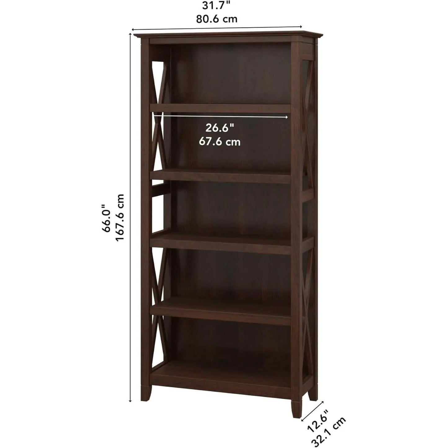 Bush Furniture Tall 5 Shelf Bookcase Bing Cherry Finish from PriceLows™