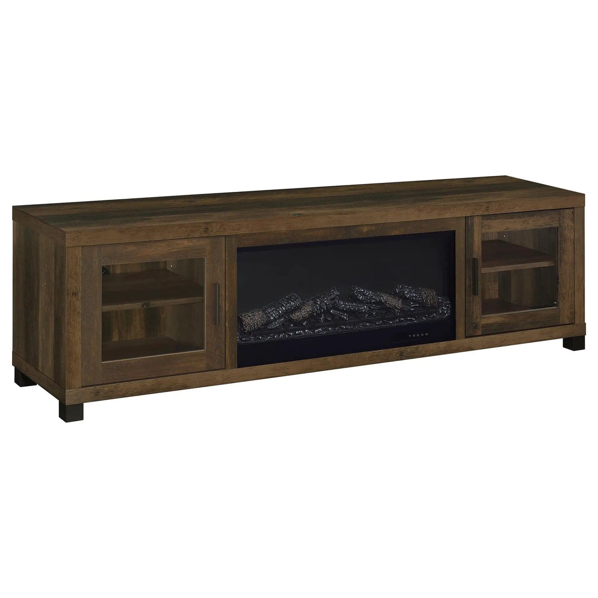 Havering 71-inch TV Stand Fireplace Media Console Dark Pine | 70.75 x 15.5 x 21 in | Tempered Glass | Living Room