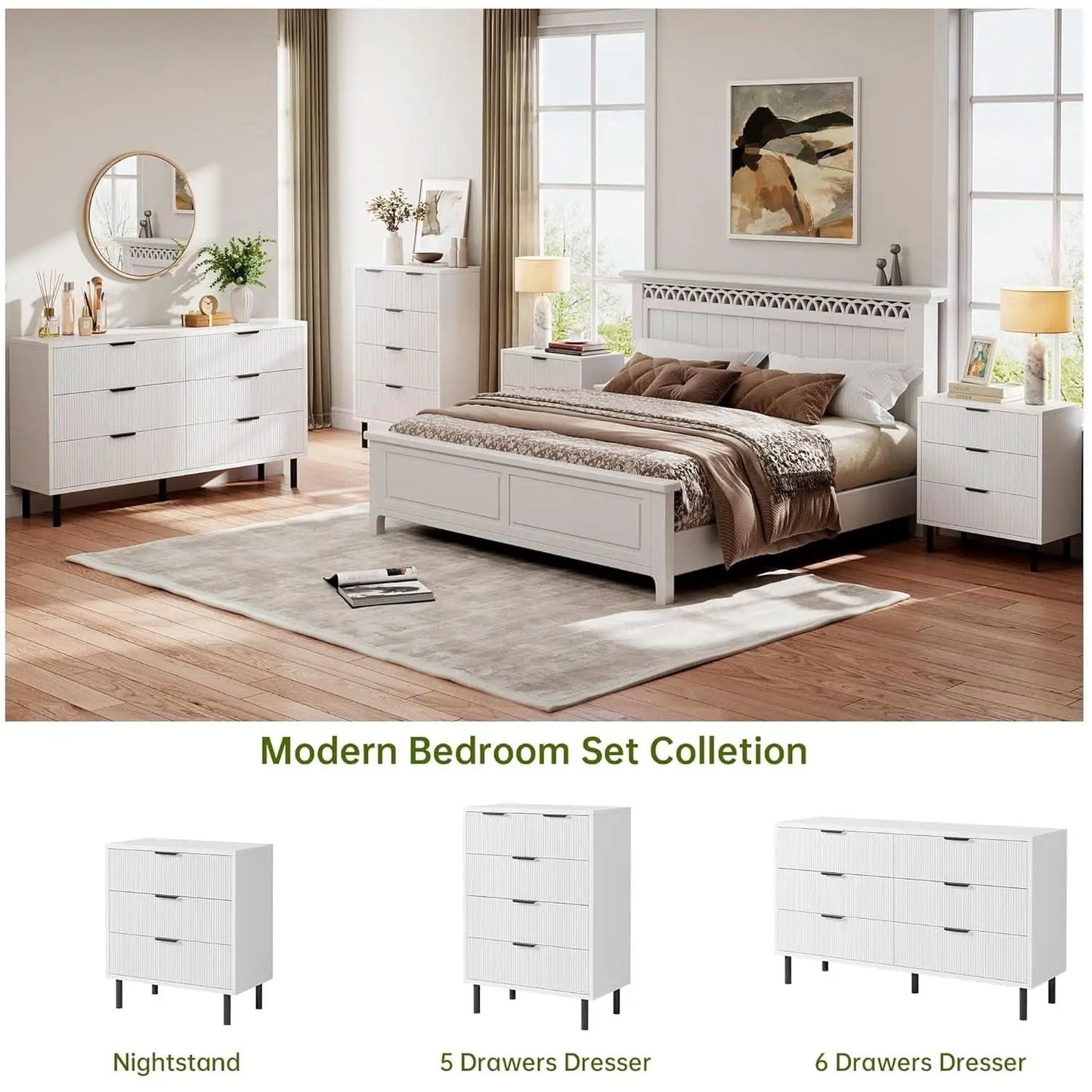 White Fluted Contemporary Dresser With Stainless Legs from PriceLows™