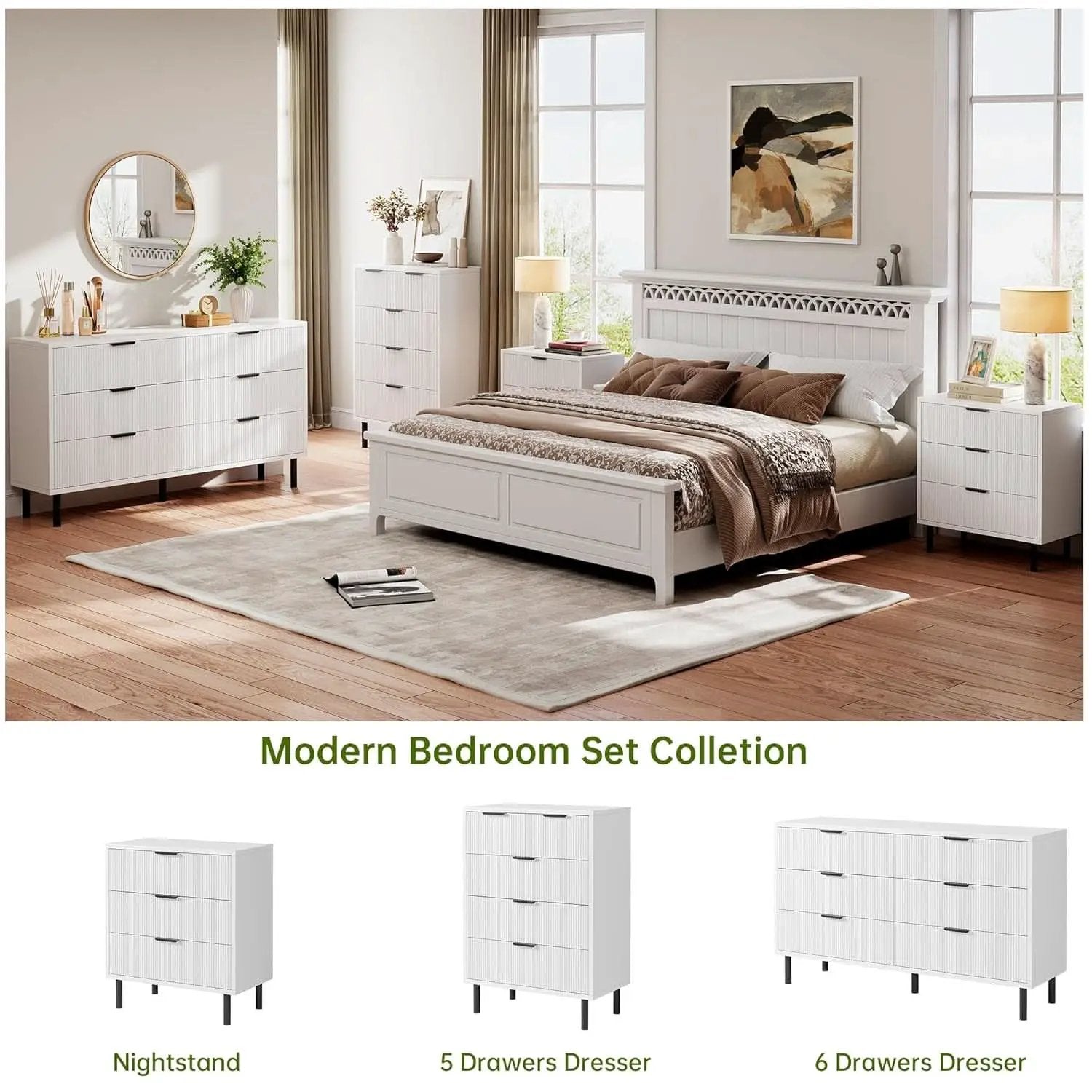 White Fluted Contemporary Dresser With Stainless Legs from PriceLows™