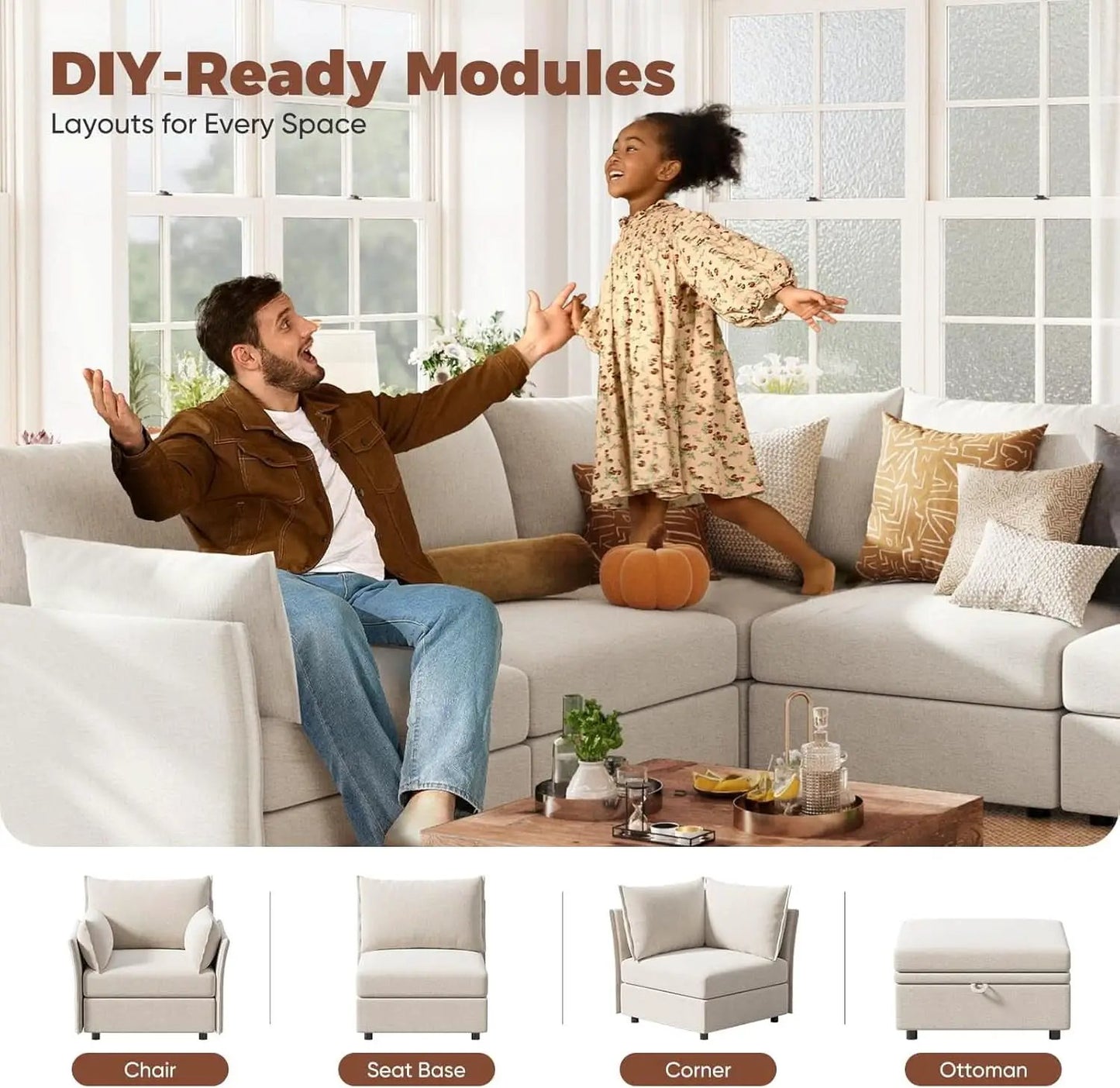 White Upholstered Accent Chair With Removable Backrest from PriceLows™