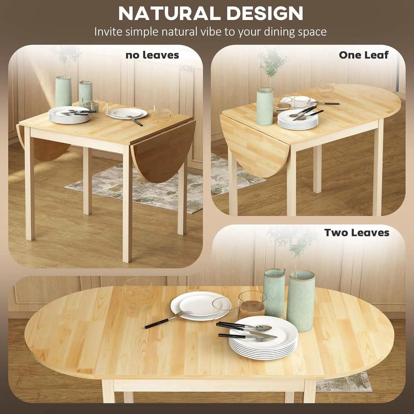 55 Inch Solid Pine Dropleaf Dining Table Expandable from PriceLows™