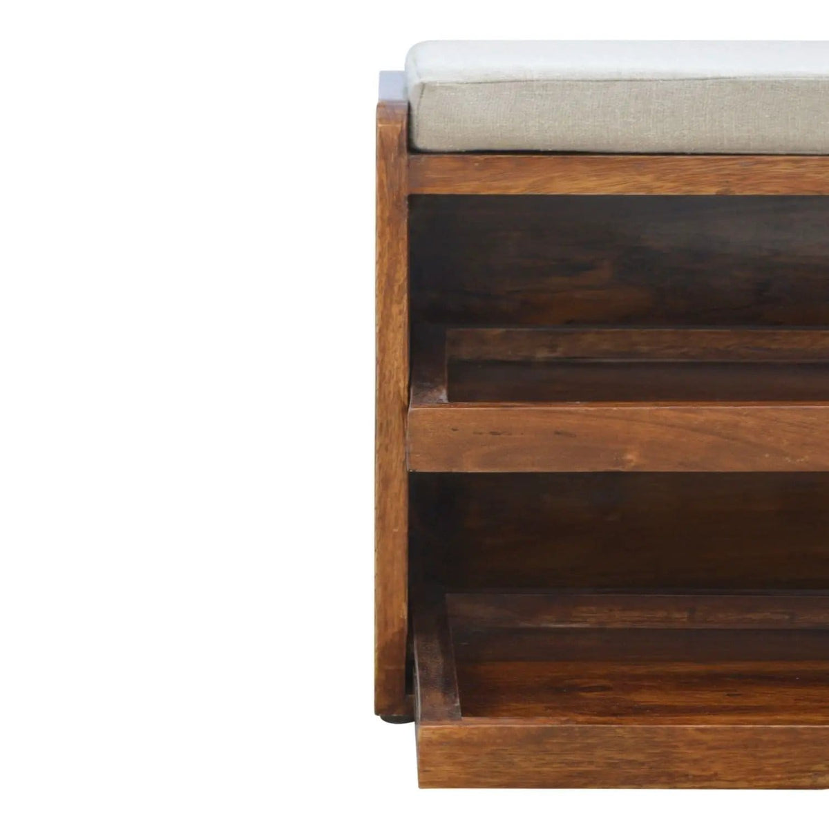 Pull Out Shoe Bench Chestnut / Mud Linen | 35.43 x 14.17 x 19.69 in | Mango Wood & Linen | Home