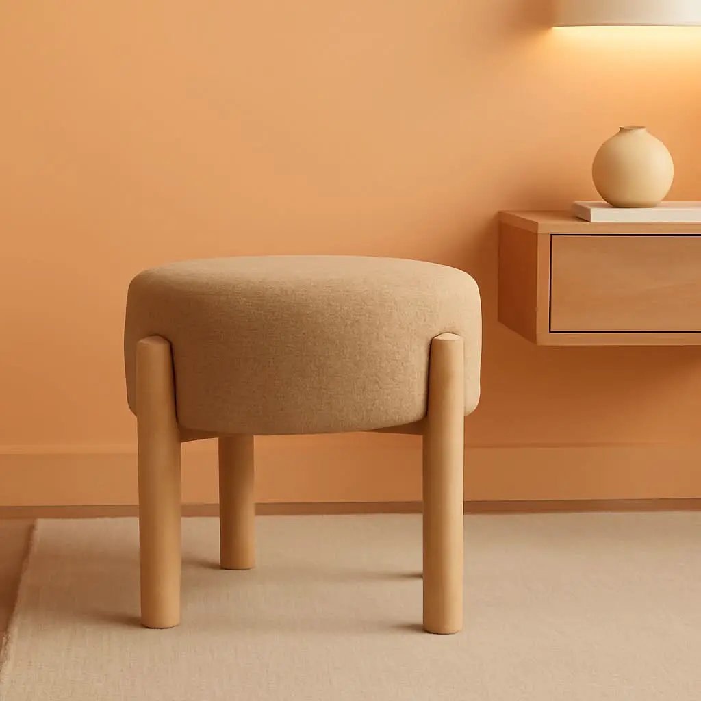 Luna Modern Round Ottoman in Brown Boucle, 22 Inches from PriceLows™