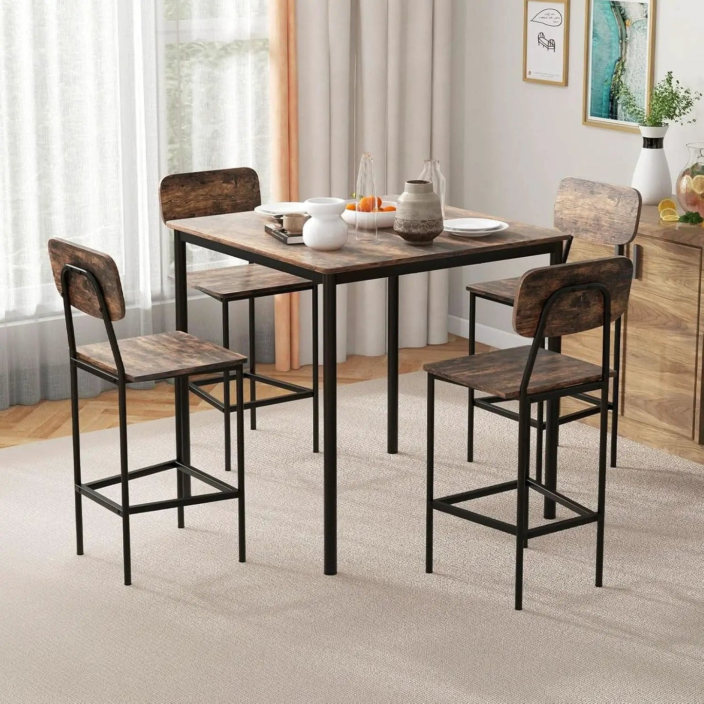 Counter Height Industrial Dining Table Set 36x36 Bar Stools from PriceLows™