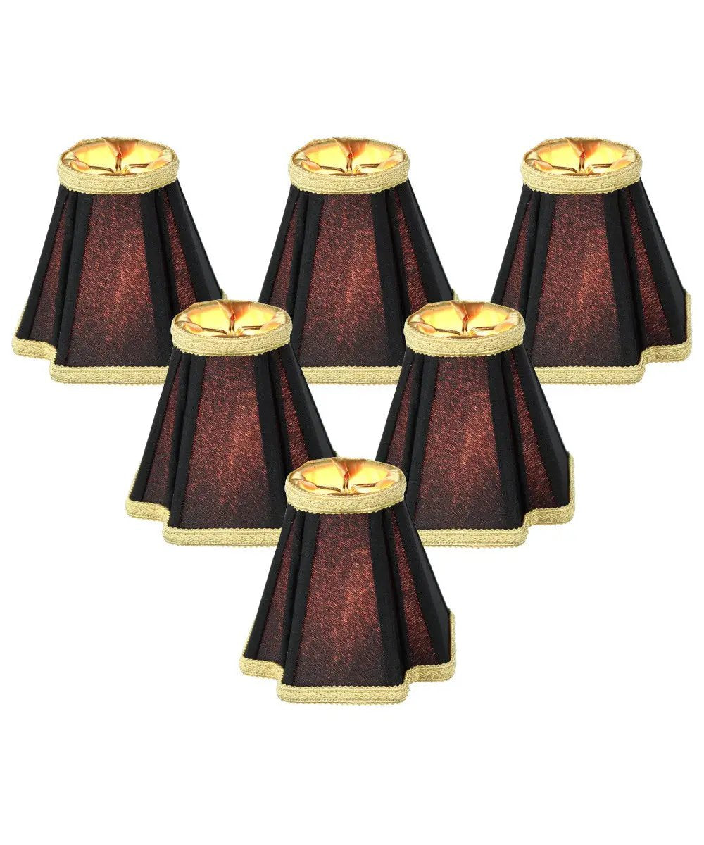 Clip On Lamp Shades | 5 Inch Square | Black With Gold Liner | Set Of 6