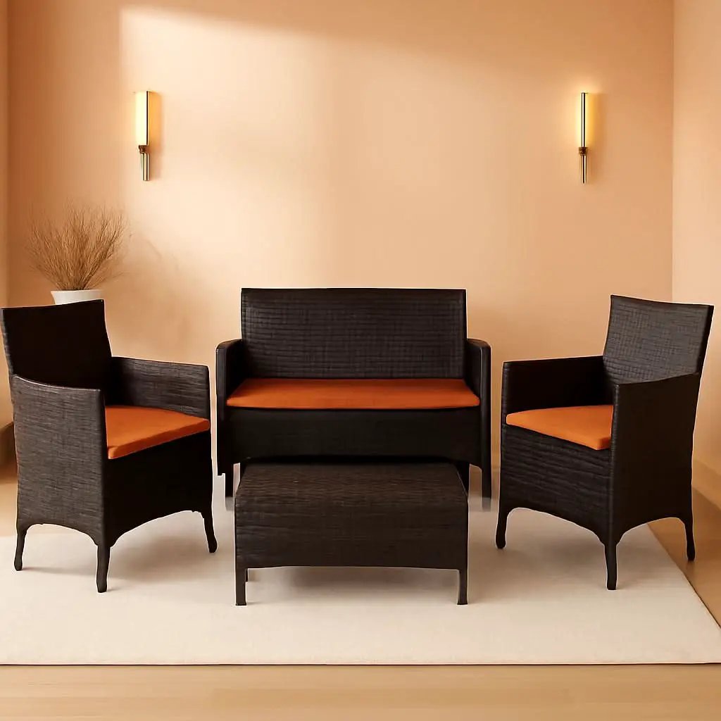 Rattan Patio Set With Cushioned Chairs And Glass Table from PriceLows™