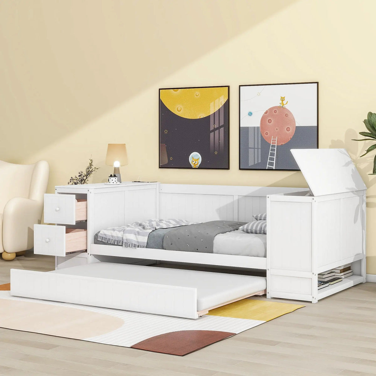 Daybed | Solid Pine Frame | Pull Out Trundle | Integrated Charging