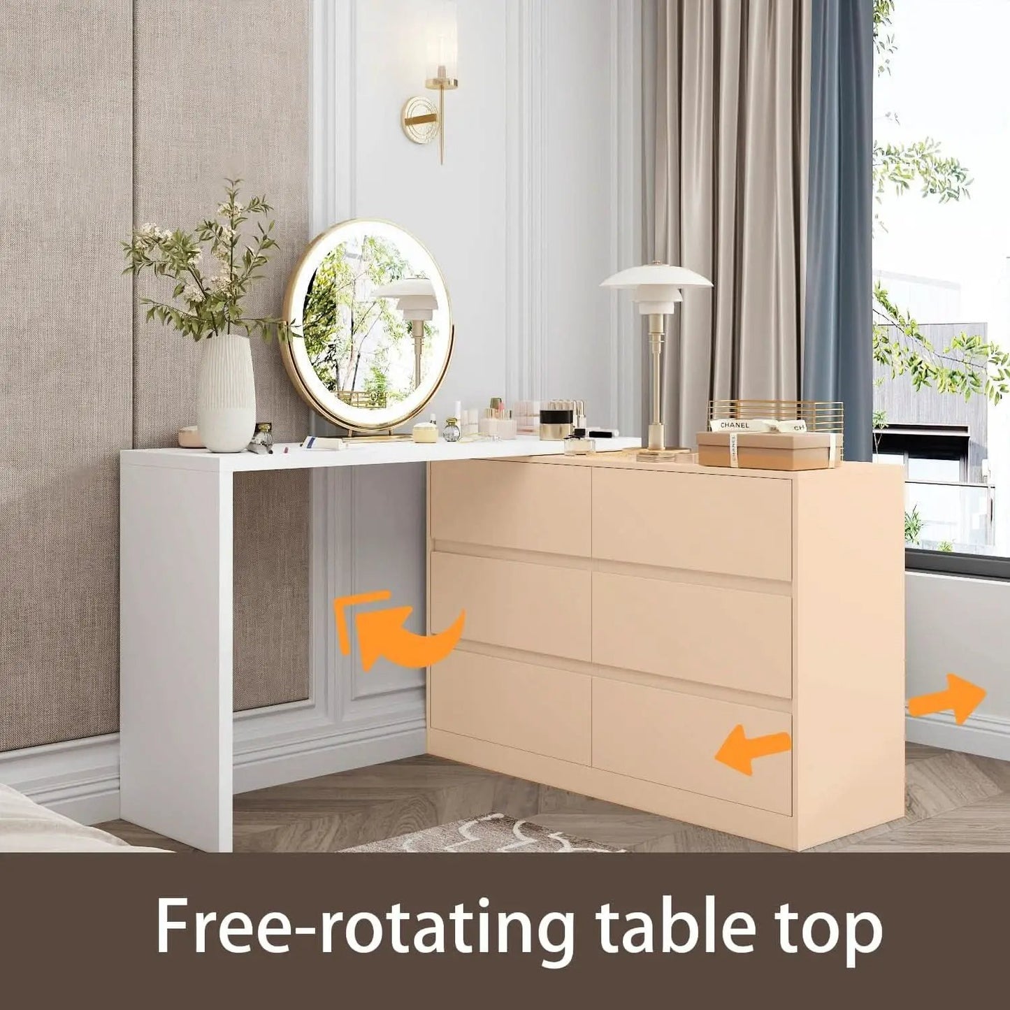 6 Drawer Dresser With Rotatable Tabletop White Home Office from PriceLows™