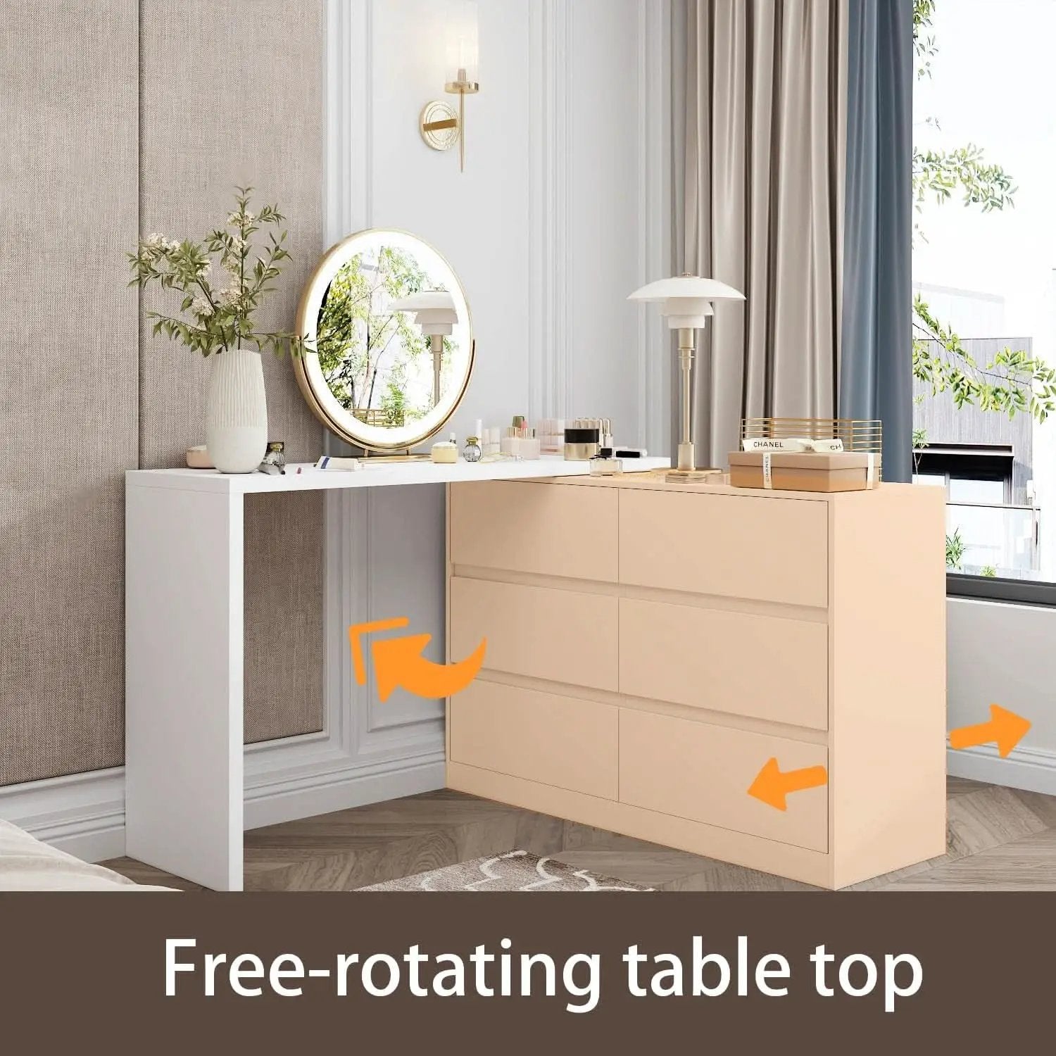6 Drawer Dresser With Rotatable Tabletop White Home Office from PriceLows™