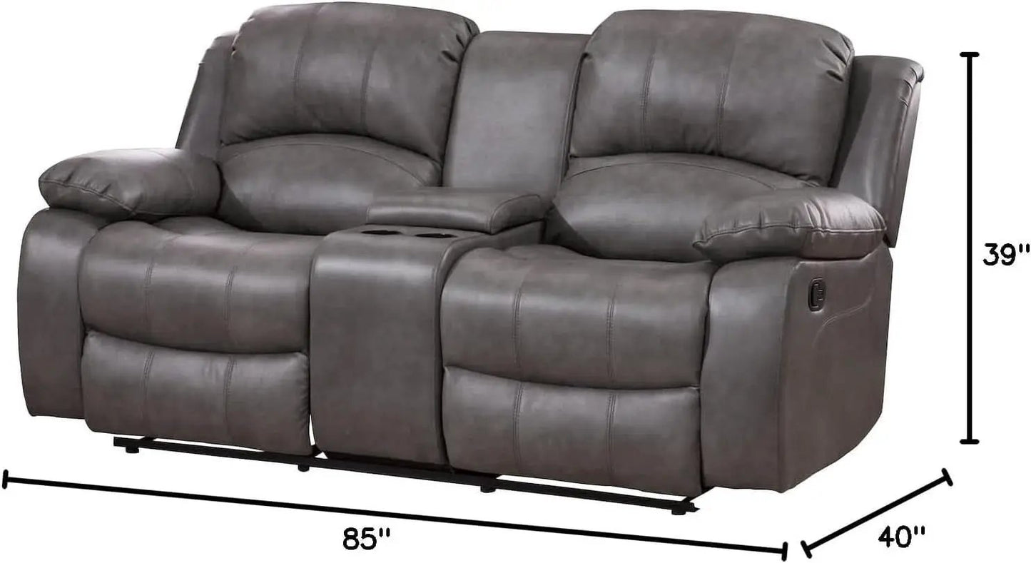 2 Piece Bonded Leather Reclining Sofa Loveseat Set Gray Living Room Furniture Set 8018 from PriceLows™