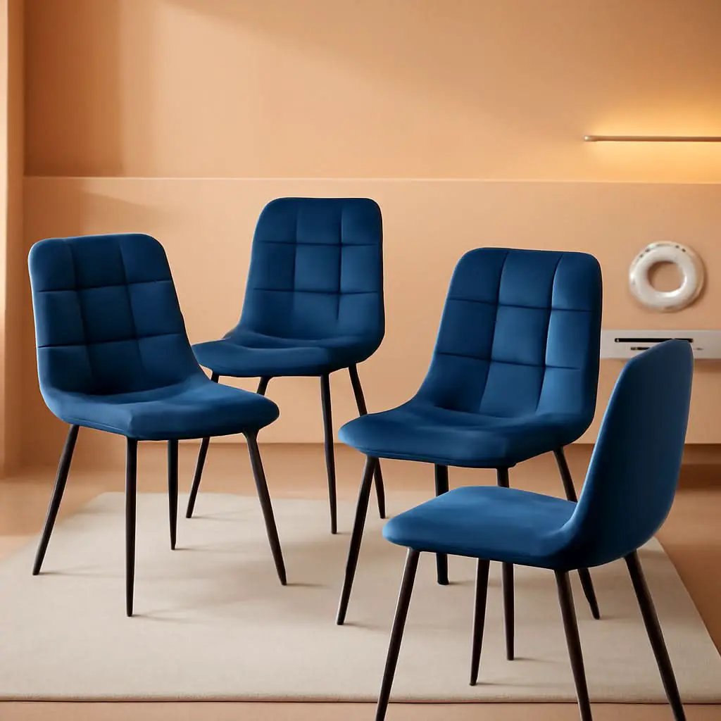 Navy Blue Velvet Dining Chairs Set of 4 Armless Tufted from PriceLows™