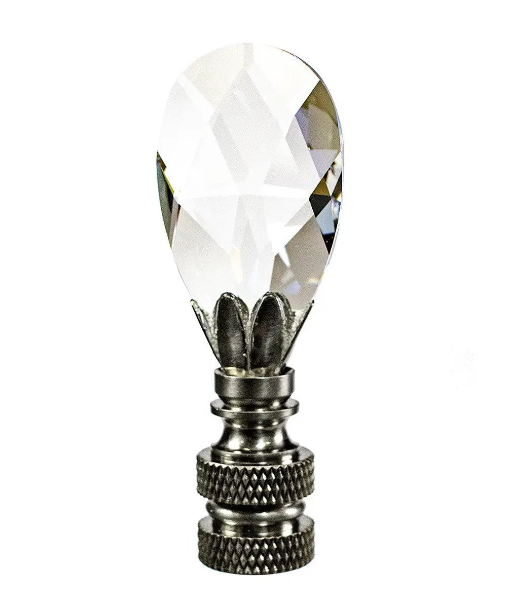 Crystal Teardrop Lamp Finial | Nickel Base | 2.5 Inch 1/4-27 Thread | Small