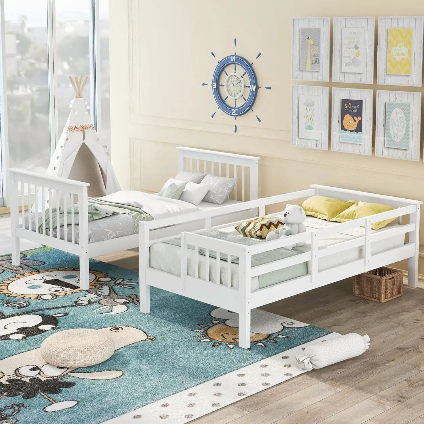 Twin Over Twin Bunk Bed With Stairs Solid Wood White from PriceLows™