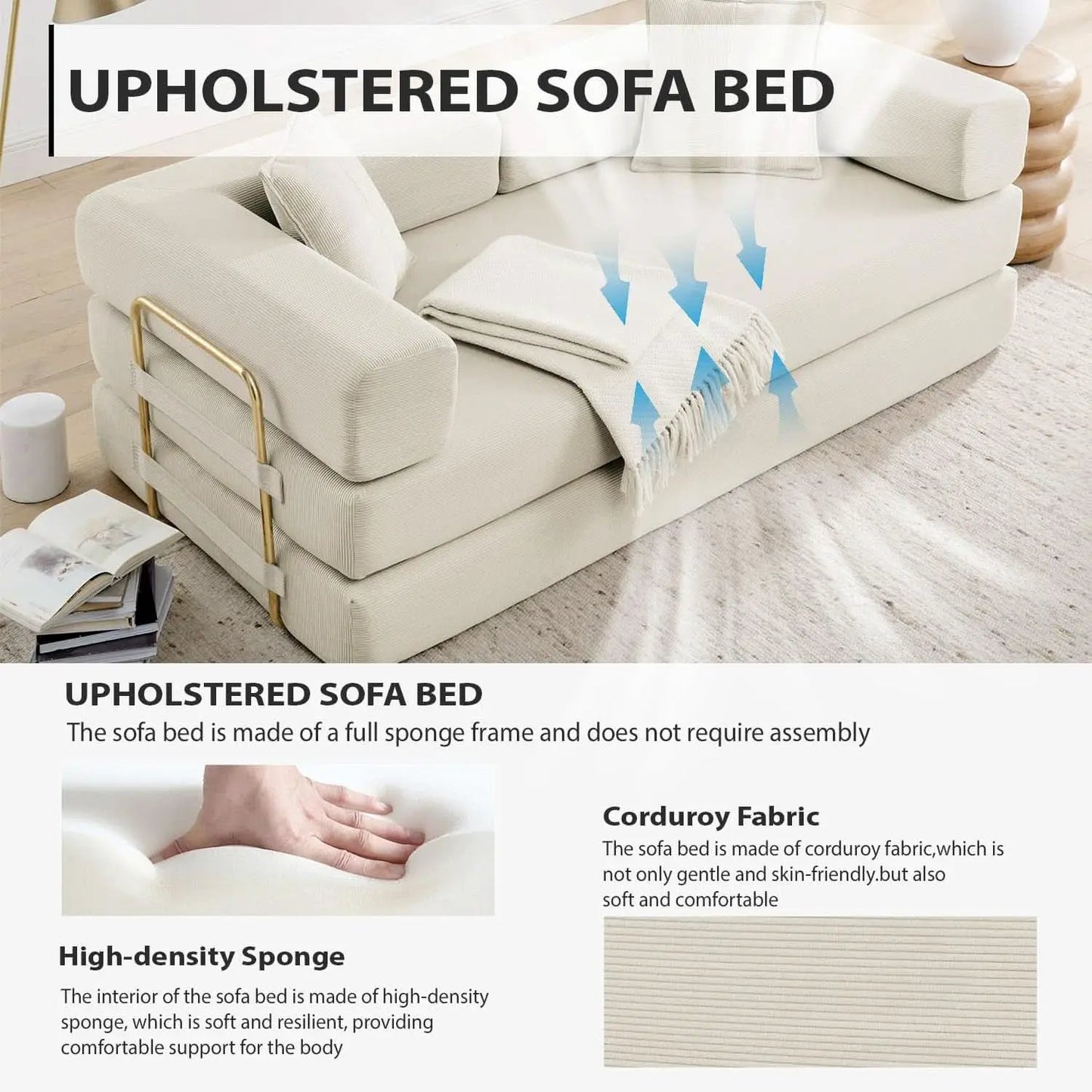 78Inch Convertible Sleeper Sofa Bed Beige Upholstery from PriceLows™