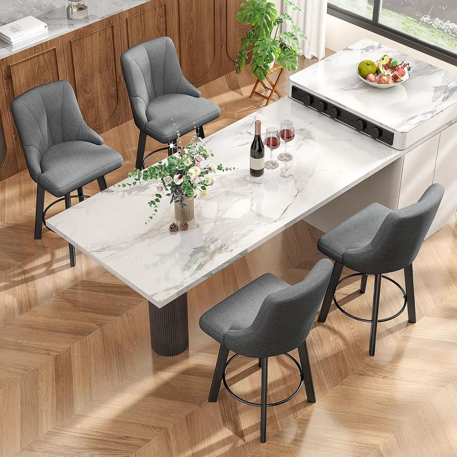 24 Inch Dark Gray Swivel Bar Stools With Backs Set Of 2 from PriceLows™