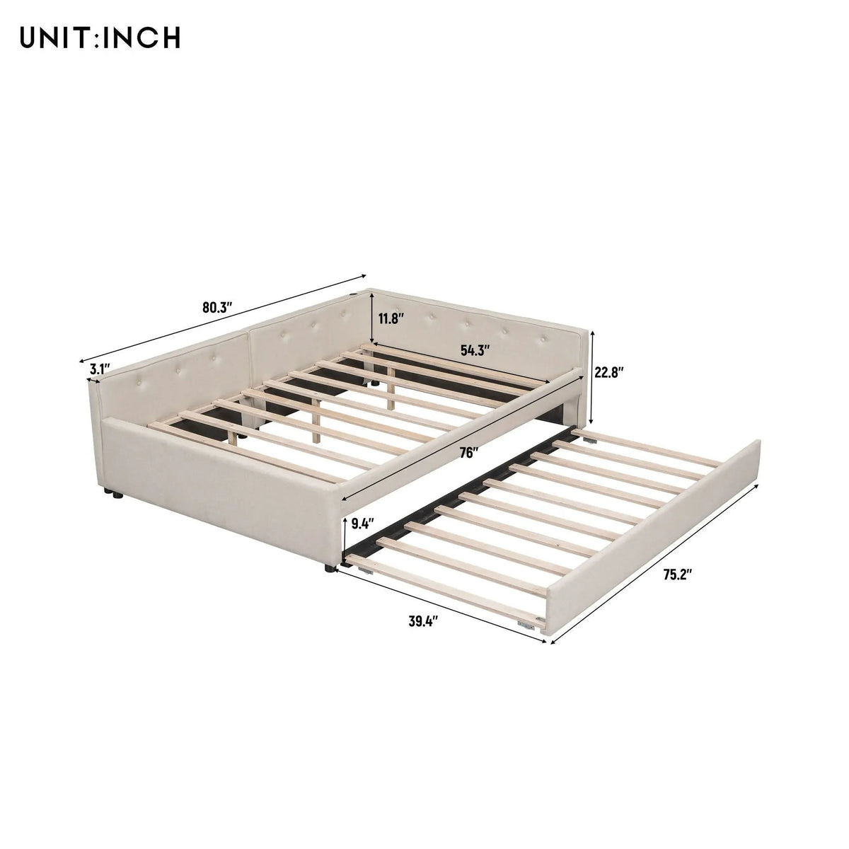 Upholstered Platform Bed | USB Ports | Space-Saving Design | 80.3 Inch Length