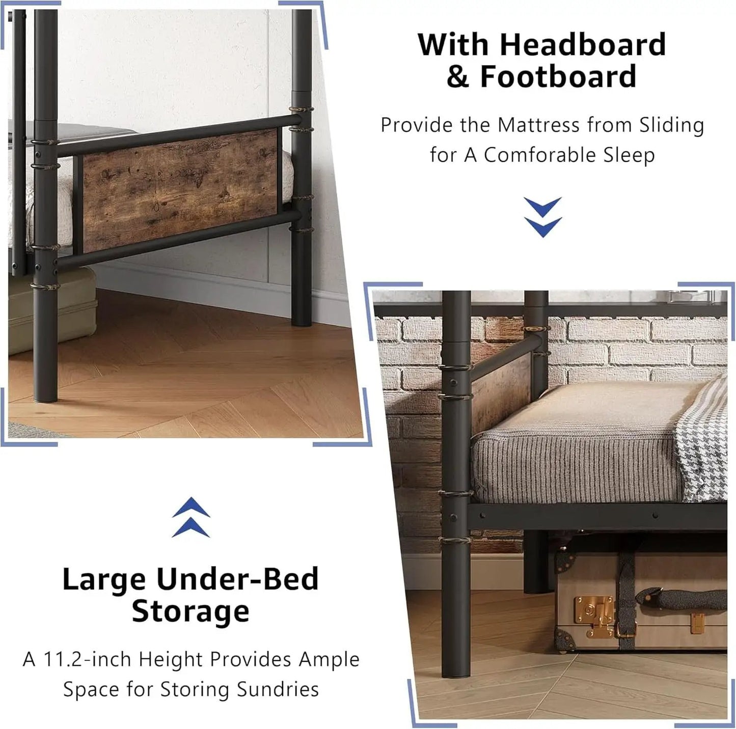 Metal Twin Over Twin Bunk Bed Vintage Brown Safety Rails from PriceLows™