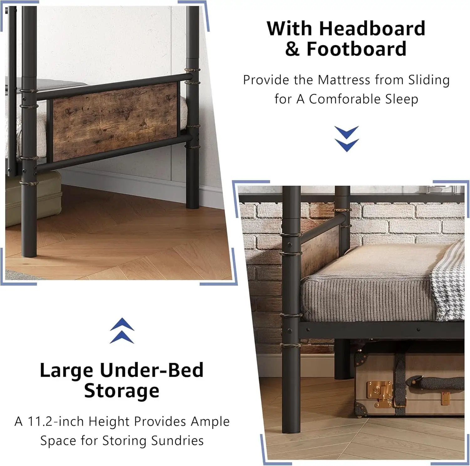Metal Twin Over Twin Bunk Bed Vintage Brown Safety Rails from PriceLows™