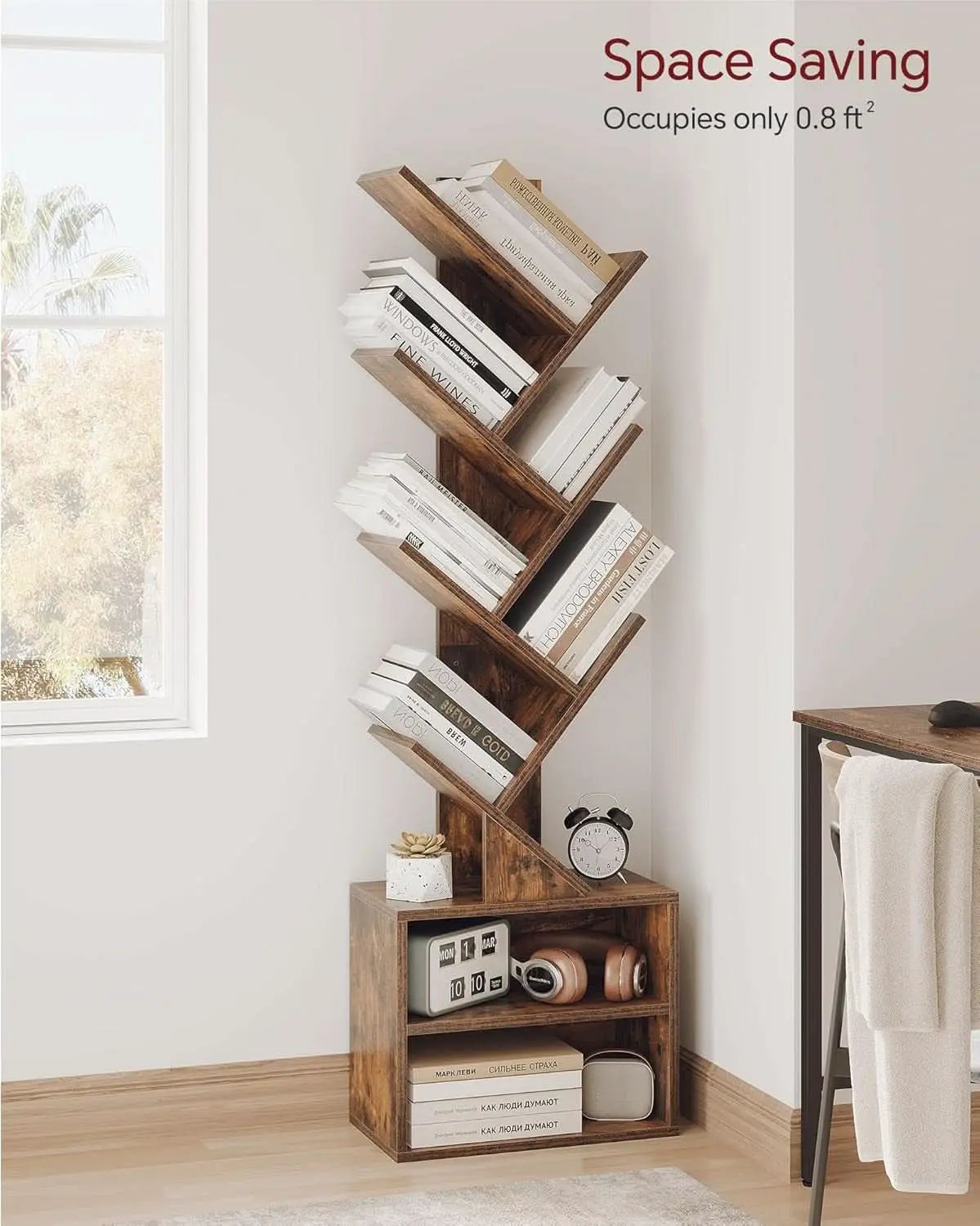6 Tier Tree Bookshelf With Cabinet Rustic Brown Modern from PriceLows™