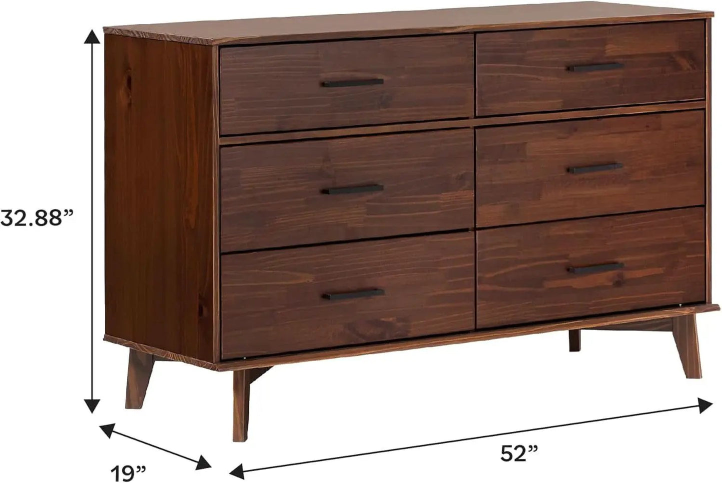 6 Drawer Solid Pine Wood Dresser With Walnut Finish from PriceLows™