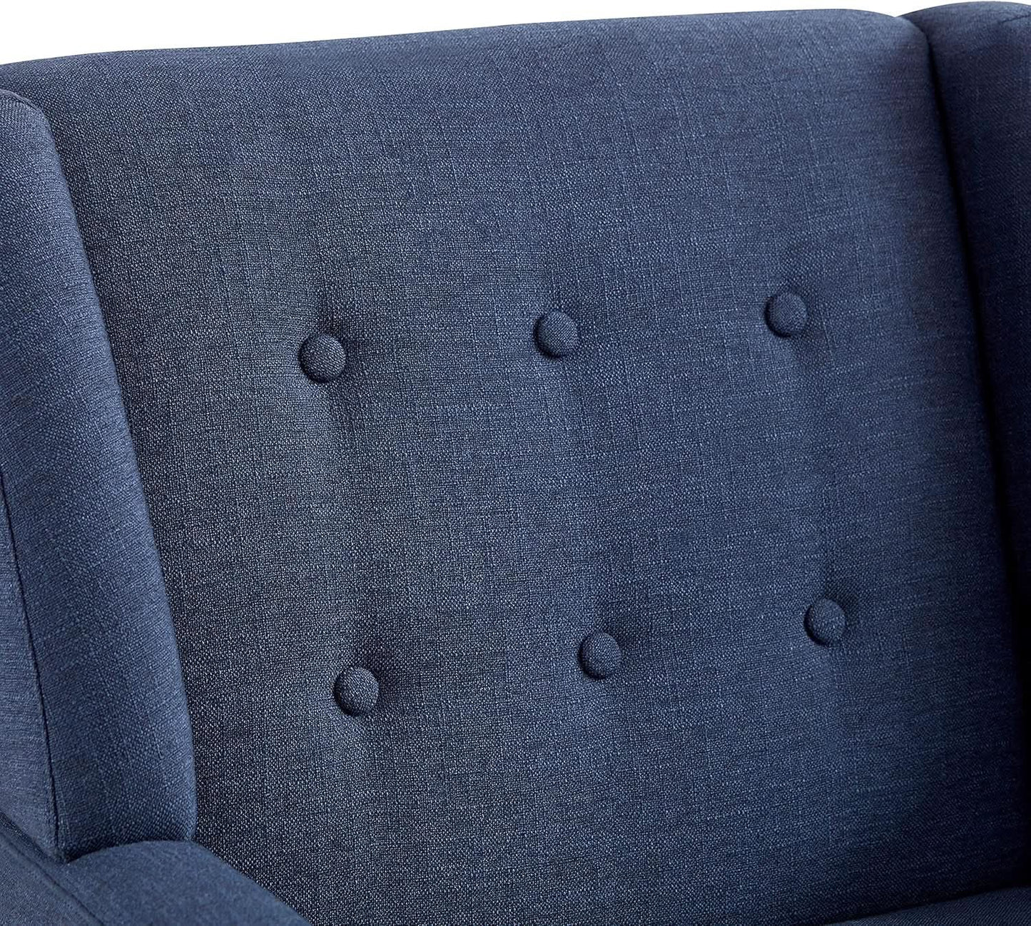 Dark Blue Linen Upholstered Tufted Midcentury Armchair from PriceLows™