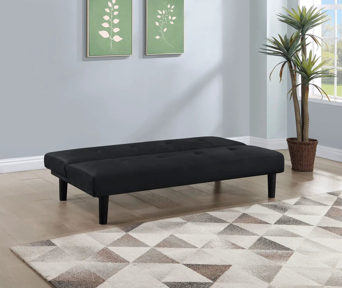 Stanford Upholstered Tufted Convertible Sofa Bed | 65.25 x 32.75 x 29.5 in | Fabric | Black