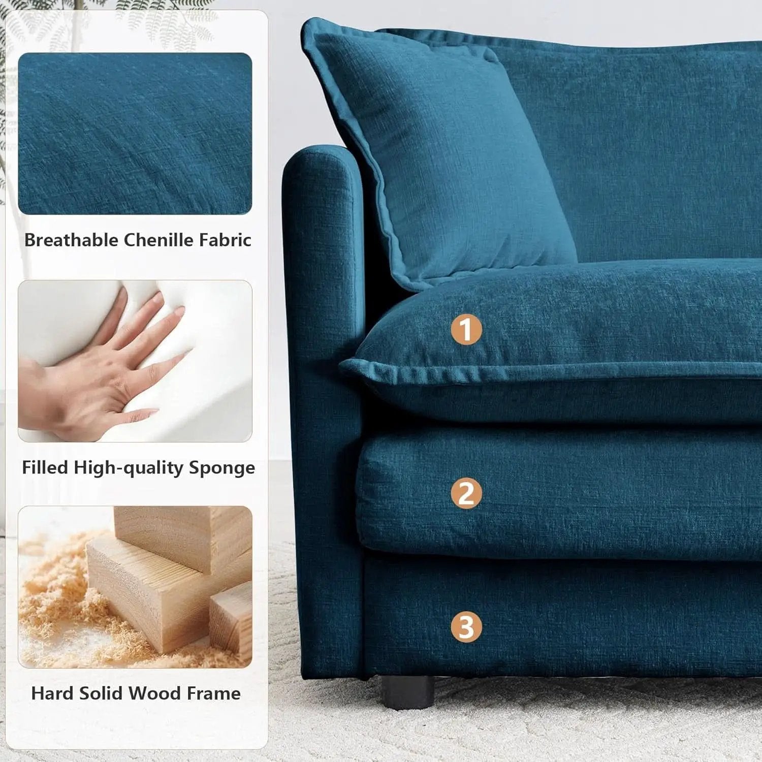 Blue Chenille Three Piece Sofa Set With Seven Pillows from PriceLows™
