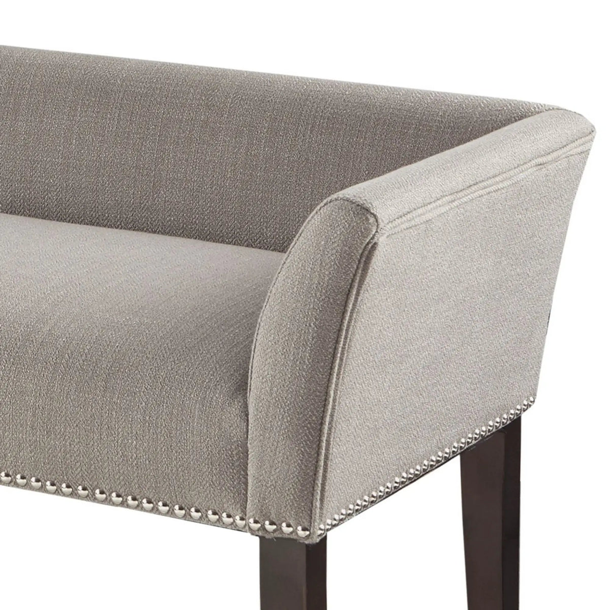 Upholstered Bench | Solid Wood Frame | Low Back And Flared Arms | Nailhead Trim