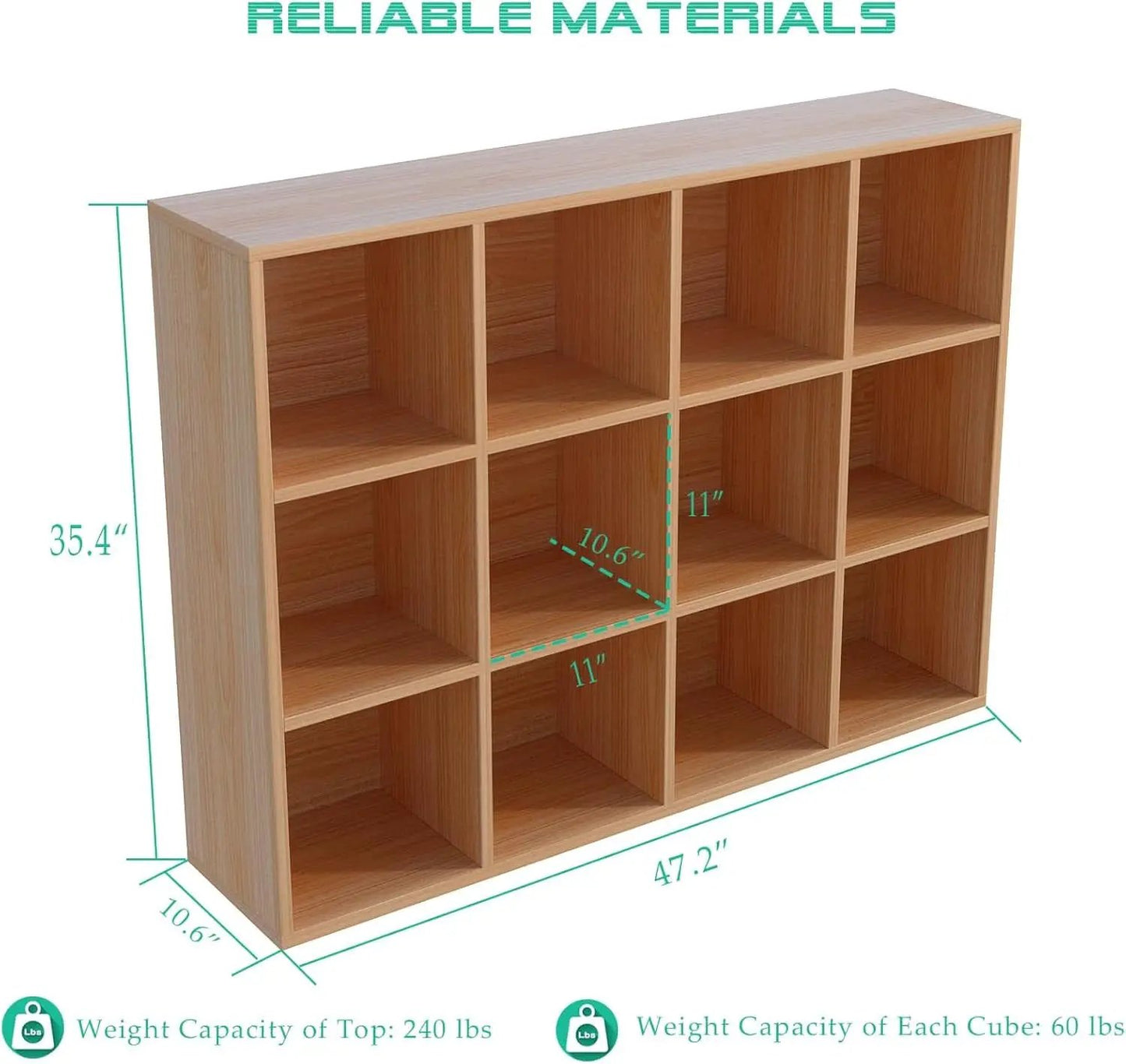 Oak 12-Cube Storage Shelf Bookcase 3-Tier Floor Standing from PriceLows™