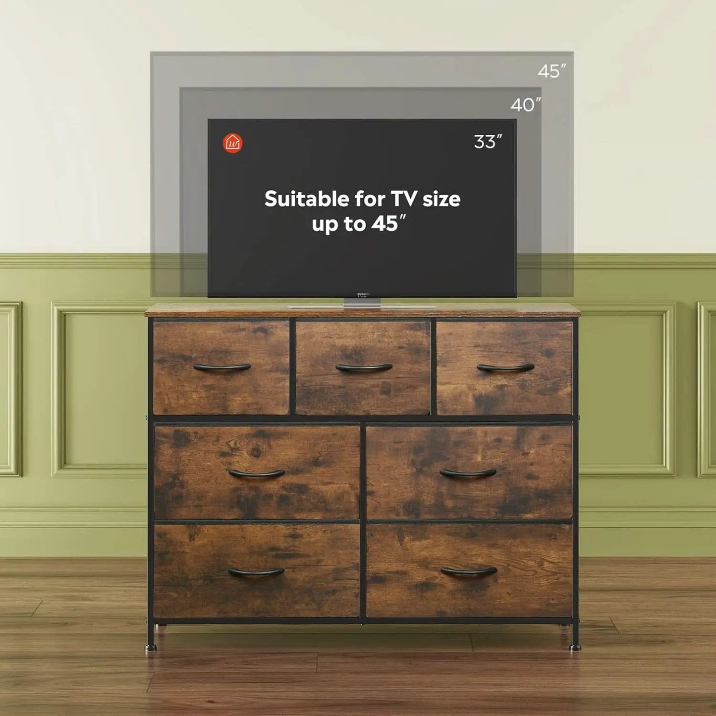 Rustic Fabric Dresser TV Stand With Wood Top And Metal Frame from PriceLows™