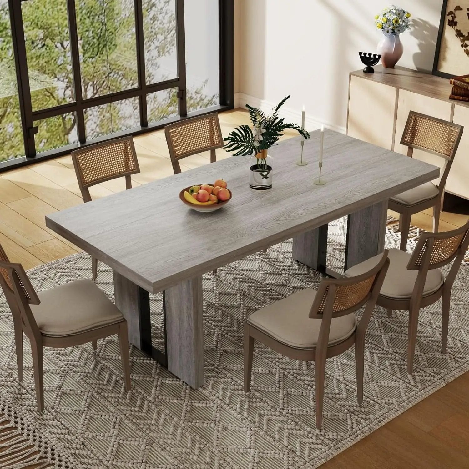 71 Inch Rustic Gray Farmhouse Dining Table For 6 To 8 from PriceLows™