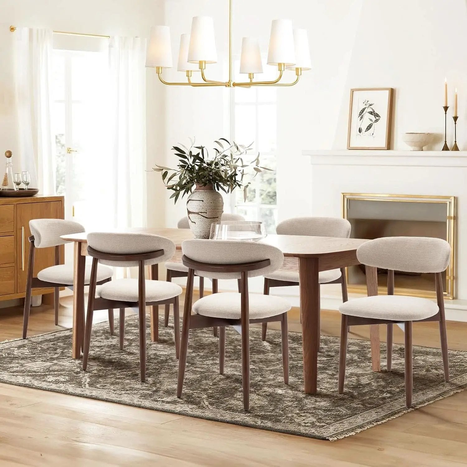 Beige Upholstered Contemporary Wood Dining Chair Set from PriceLows™