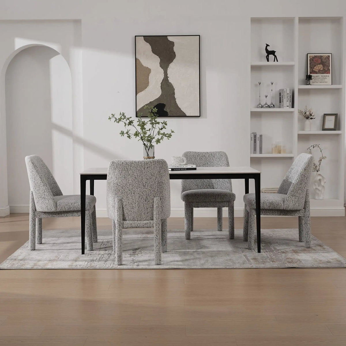 Wide Minimalist Dining Chair Chair Set | Chair Set | Rubberwood & Fabric | Dining Room