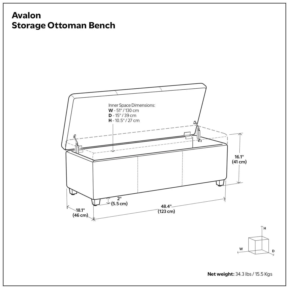 Storage Ottoman Bench | Solid Wood Frame | High Density Foam