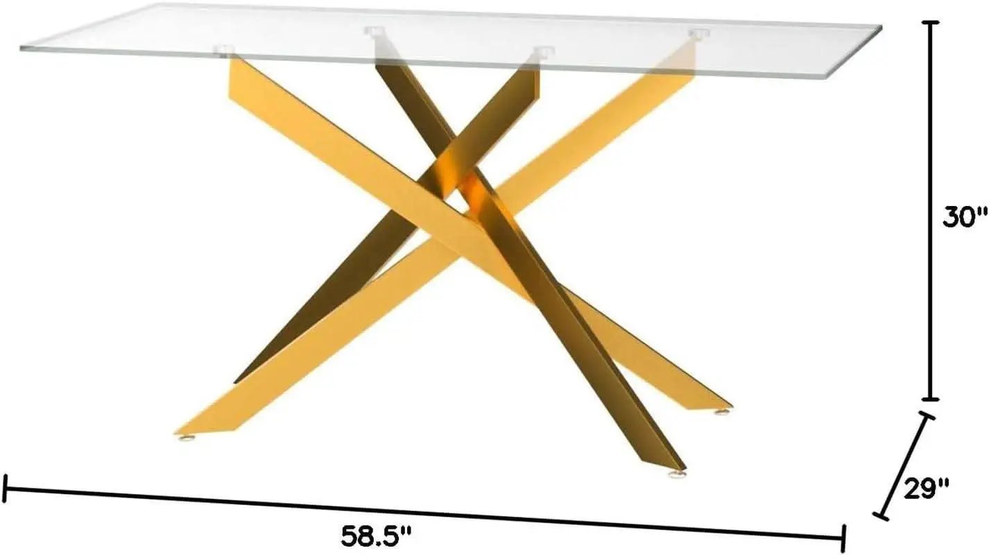 Rectangular Tempered Glass Dining Table Gold Finish from PriceLows™
