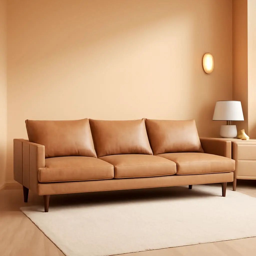 Girona 88 Inch Leather Sofa Cognac Tan With Tufted Back from PriceLows™